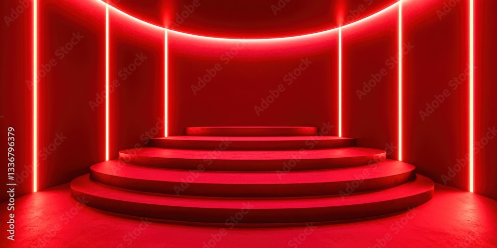Poster a red room with a red staircase and red walls