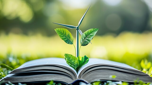 Sustainable learning, renewable energy sprouting from open book