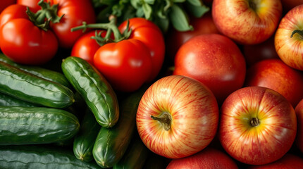 Fototapeta premium Variety of Fresh, Colorful Vegetables and Fruits at a Local Farmers Market