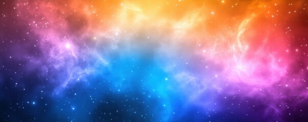 Naklejka premium A vibrant cosmic scene showcasing an explosion of colors, blending shades of orange, pink, blue, and purple in a dreamy, nebula-like atmosphere.