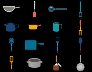 "A detailed and vibrant vector illustration featuring kitchen utensils, ingredients, and a chef in action. Perfect for recipe books, food blogs, restaurant branding, and culinary-themed designs. Ideal