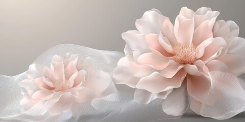 Elegant Floral Design: Pink Flowers, Delicate Petals, and Soft Waves