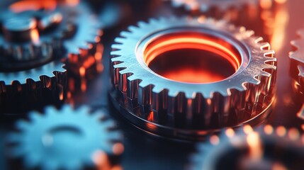 Mechanical engineering action close-up of gears industrial setting high-detail photography dynamic perspective