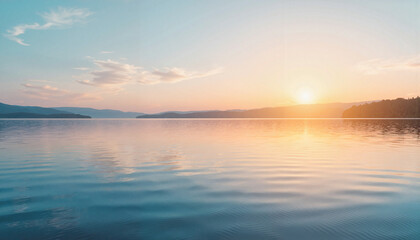 Fototapeta premium Serene lakeside sunrise with gentle ripples, tranquility of nature