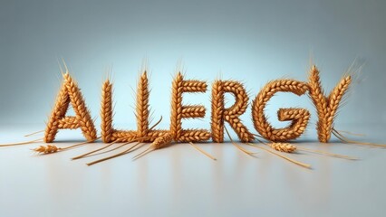 Wheat allergy depicted with artistic wheat grain letters on a light backdrop
