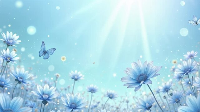 ブルーの花と蝶の背景