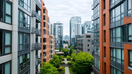 Fototapeta premium High-Rise Buildings Overlooking a Botanical Garden, Representing Harmony Between Architecture and Nature