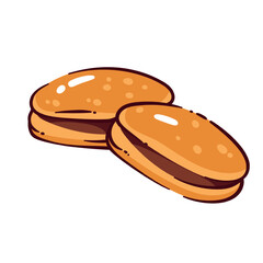 Dorayaki Japanese cakes. Pancakes with azuki bean paste filling, dessert of Japan. Asian food, confectionery mascot, couple of Dorayaki cartoon vector illustration