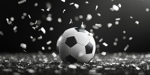 Naklejka premium A soccer ball is surrounded by confetti