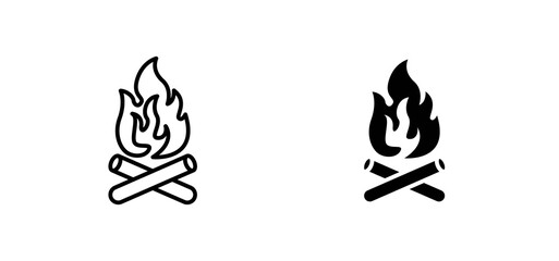 Campfire icons set for apps and web ui designs. simple isolated graphics.