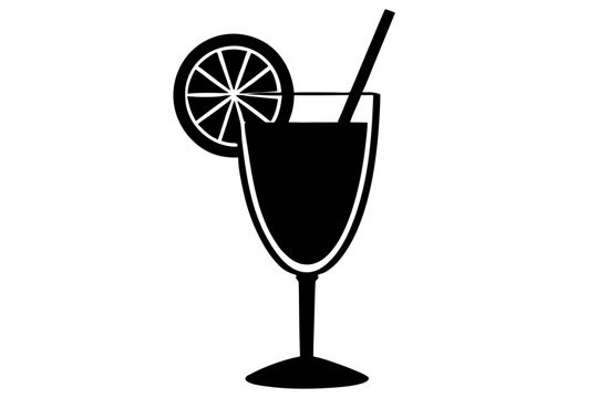 recommend clip art: Cocktail glass with a lemon slice and straw silhouette vector.