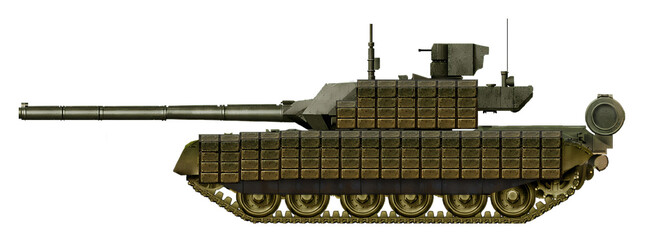 A variant of the modernization of the T-80 tank, with the installation of a turret from the T-14 tank and additional protection © Tikros