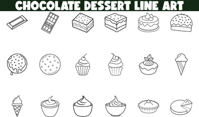 Chocolate Dessert Line Art Cakes, Cookies, and Sweets Collection