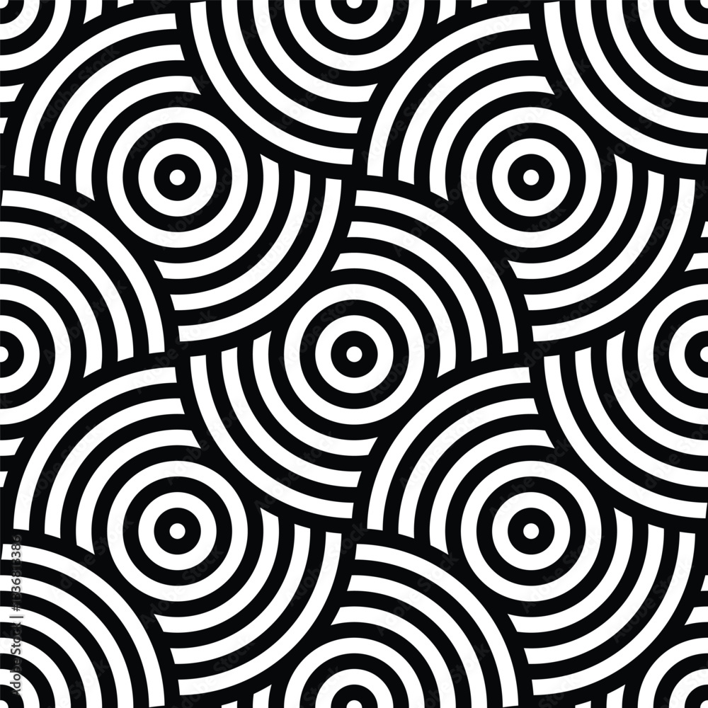 Aufkleber Seamless geometric monochrome pattern with circles. Vector abstract background. Modern linear texture.