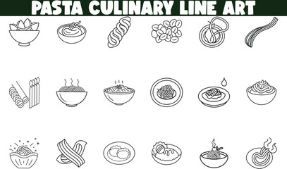 Pasta Culinary Line Art Dishes, Ingredients, and Recipes