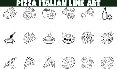 Italian Pizza Line Art Ingredients, Preparation, and Slices