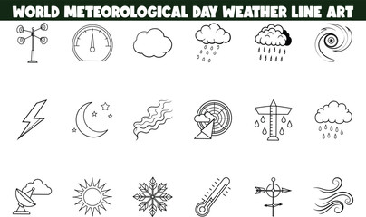 World Meteorological Day Weather Line Art Icons Collection