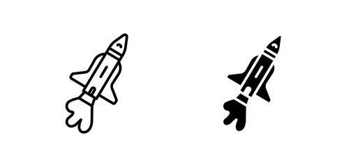 Space shuttle icons set for apps and web ui designs. simple isolated graphics.