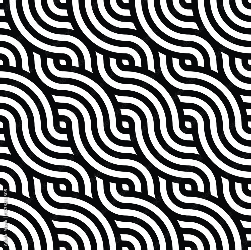 Poster seamless braided monochrome wavy pattern. vector geometric abstract background. modern linear textur
