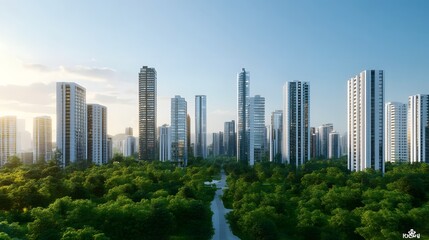 Fototapeta premium Harmonious Urban Skyline Blended with Lush Green Parklands