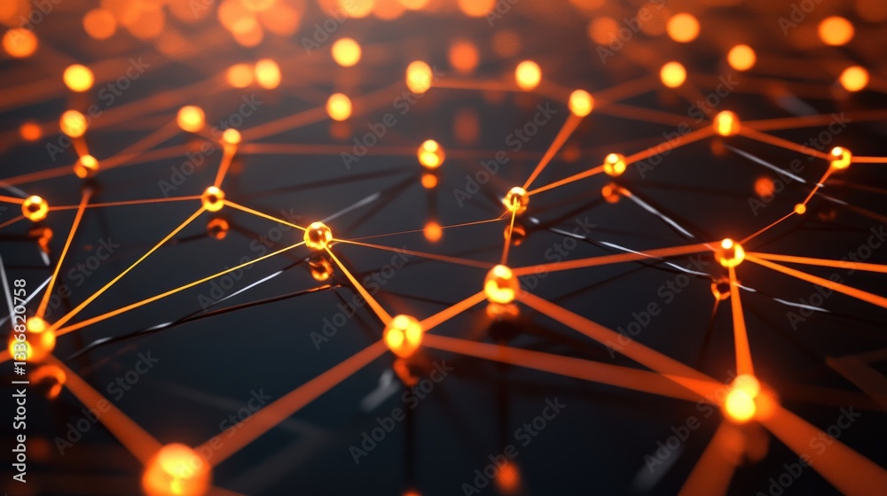 Poster data transmission grid with glowing nodes representing secure communication.