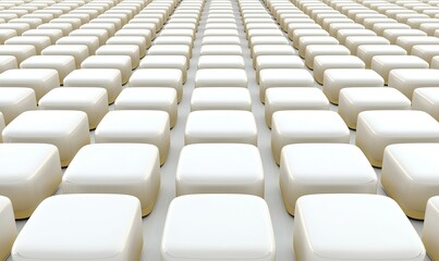 Array of white cubes, seamlessly tiled, stretching infinitely into a blurry vanishing point, casting soft shadows