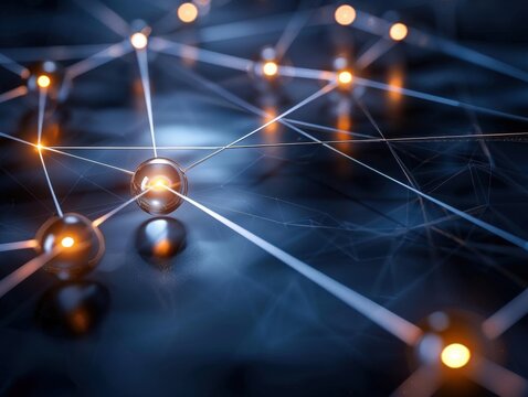 Interconnected spheres share light in grid computing, minimalist tech aesthetic with subtle noise.