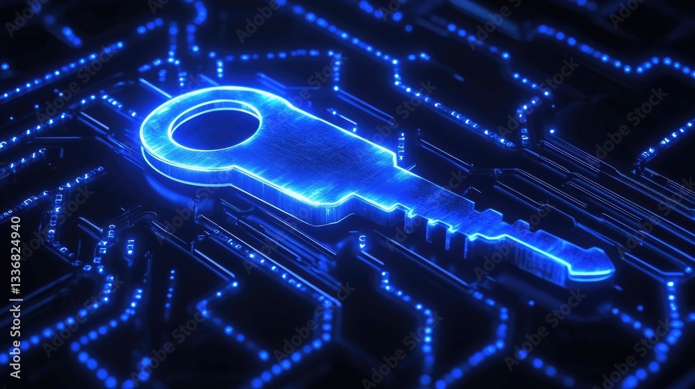 Poster digital encryption key concept with secure wireless network communication.