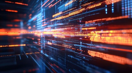 Digital transformation analytics with futuristic information grids and high-tech UI elements.