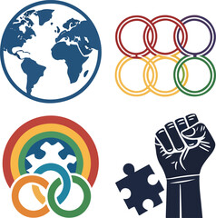 Diversity, Inclusion, Unity & Social Justice Icon Set Editable Stroke Vector