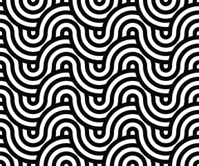 Seamless braided monochrome wavy pattern. Vector geometric abstract background. Modern linear texture.
