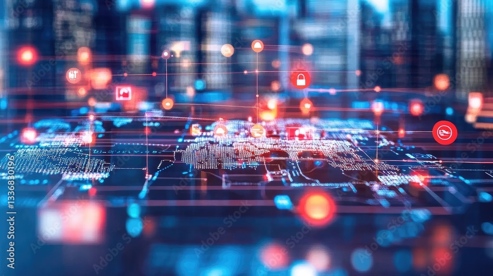Poster global fintech connectivity with digital banking systems linked by secure networks.