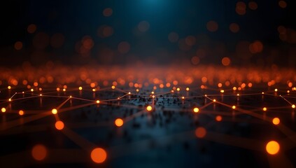 Orange and Black Cyber Data Flow with Connected Dots