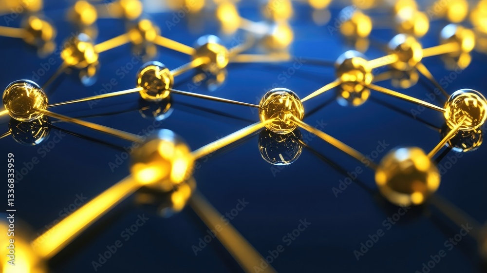 Poster high-tech blockchain security concept with decentralized data nodes.