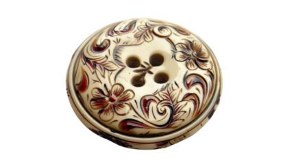 Vintage button showing floral decoration on transparent background
