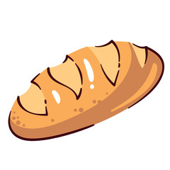 Loaf of bread. Whole fresh baked bread. Sticker of loaf for bakery shop cartoon vector illustration.