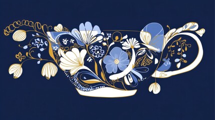 Exquisite Floral Teacup Design with Intricate Details