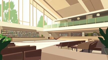 A Stunning Interior of a Modern Library with Natural Light and Comfortable Seating