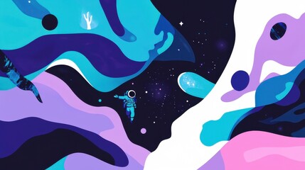 Astronaut in the Abstract Cosmos: A Colorful Space Exploration Art