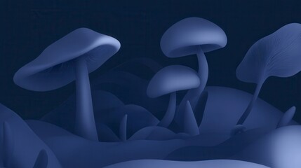 Enchanted Indigo Mushroom Forest: A Dreamlike Landscape of Abstract Fungi