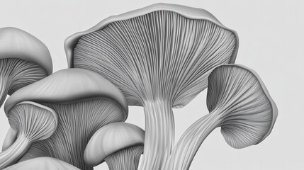 Detailed Gray Mushroom Illustration: A Study in Monochrome Botanical Art