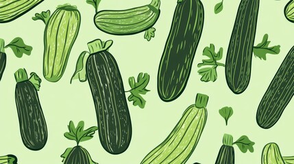 Zucchini and Herbs Seamless Pattern Design