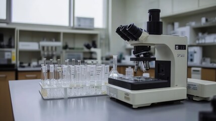 Fototapeta premium Modern laboratory with cutting-edge equipment ensuring product quality compliance.
