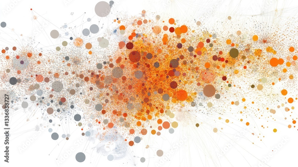 Poster network intelligence and big data visualization with smart graphs and interconnected digital points.