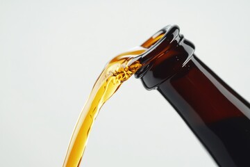Isolated Bottle of Beer Pouring: A Refreshing Drink Experience on a Clean White Background
