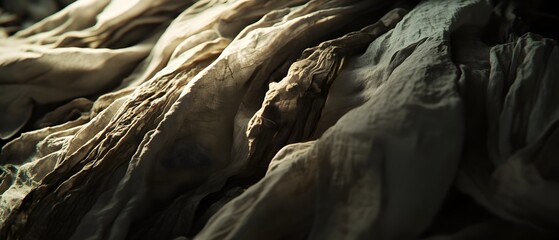 Layers of a textile material captured during a manufacturing or crafting process soaked in liquid and illuminated by contemporary cinematic lighting creating an abstract dynamic