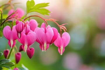 Fototapeta premium Delicate Pink Bleeding Heart Blossoms in Spring Garden - A Nature's Floral Symphony