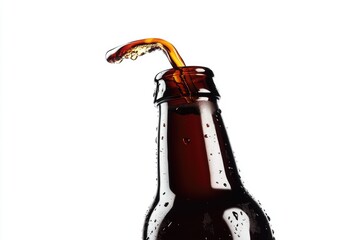 Isolated Pouring Beer from Bottle on Clean White Background: Beverage Delight Captured