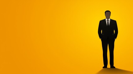 Obraz premium Professional man in suit against vibrant yellow background, a modern business portrait