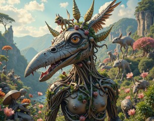 Fototapeta premium bird man humanoid plant, bizarre imaginary being